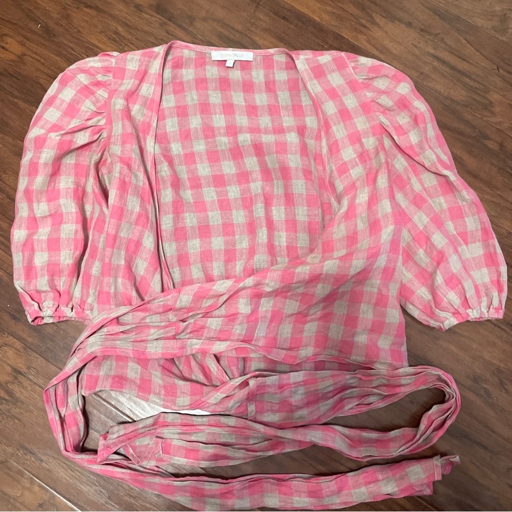 💖 Olivaceous Pink Gingham Wrap‎ Blouse - Picture 3 of 6